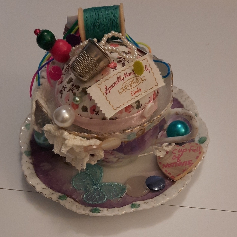 Colorful Sewing Themed Decorative  Teacup